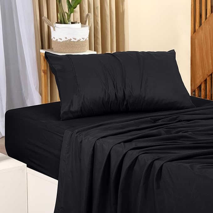 Utopia Bedding Twin Bed Sheets Set - 3 Piece Bedding - Brushed Microfiber - Shrinkage and Fade Resistant - Easy Care (Twin, Black) - LeafyLoom