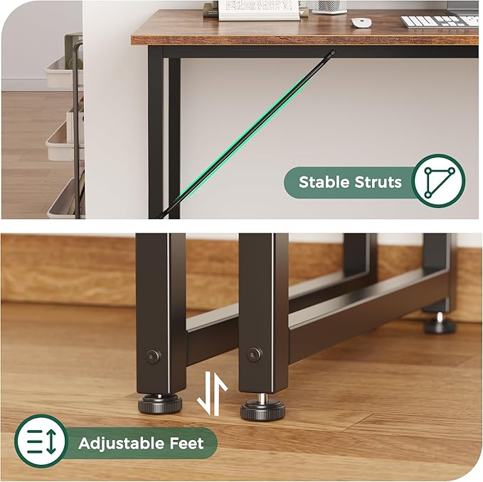 Computer Desk, 40 Inch Office Desk, Gaming Desk with Storage, Writing Desk Work Desk for Home Office, Study, Modern Simple Desk, Large Legroom, Metal Frame, Rustic Brown - LeafyLoom