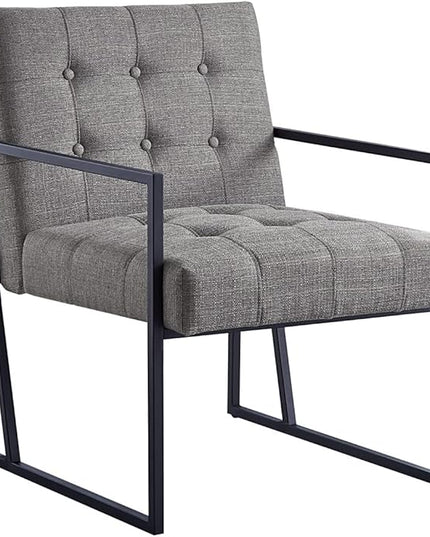 24KF Mid-Century Granite Linen Button Tufted Accent Chair with Metal Stand, Decorative Furniture Chairs for Living Room Bedroom - Granite - LeafyLoom