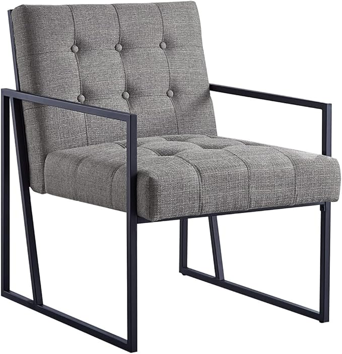 24KF Mid-Century Granite Linen Button Tufted Accent Chair with Metal Stand, Decorative Furniture Chairs for Living Room Bedroom - Granite - LeafyLoom