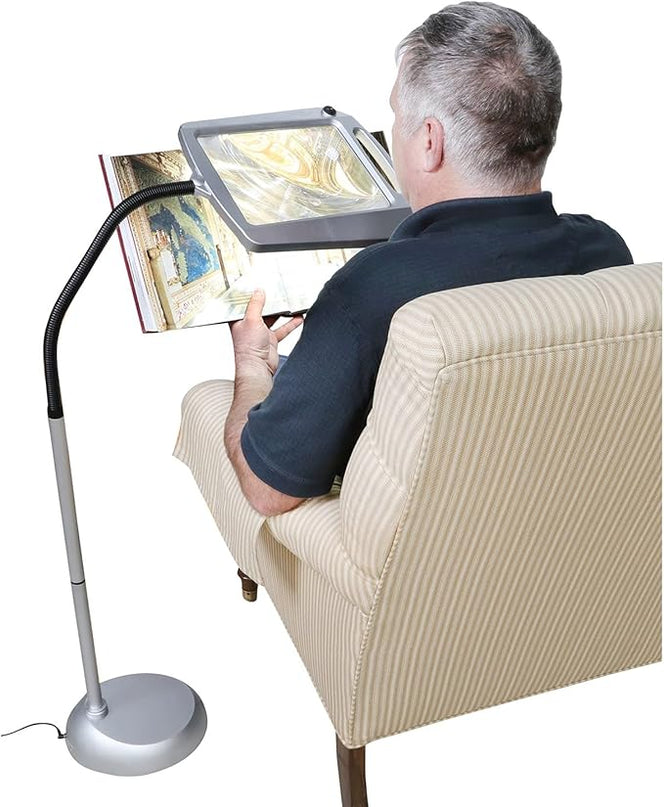 Full-Page Floor Magnifying Lamp - Metal,Silver - LeafyLoom