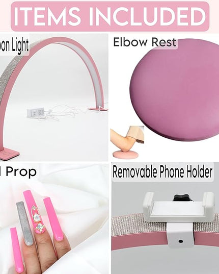 Half Moon Light for Nail Desk-4pcs Set-Half Moon Light-Half Moon Light for Esthetician-Half Moon Lamp for Nails-Nail Lamp for Desk-Nail Desk Light-BONUS Phone Holder,Nail Prop & Elbow Rest - LeafyLoom