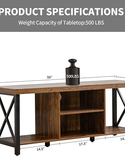 GAZHOME TV Stand for TV up to 55 Inches, TV Cabinet with Open Storage, TV Console Unit with Shelving for Living Room, Entertainment Room, Rustic Brown - LeafyLoom