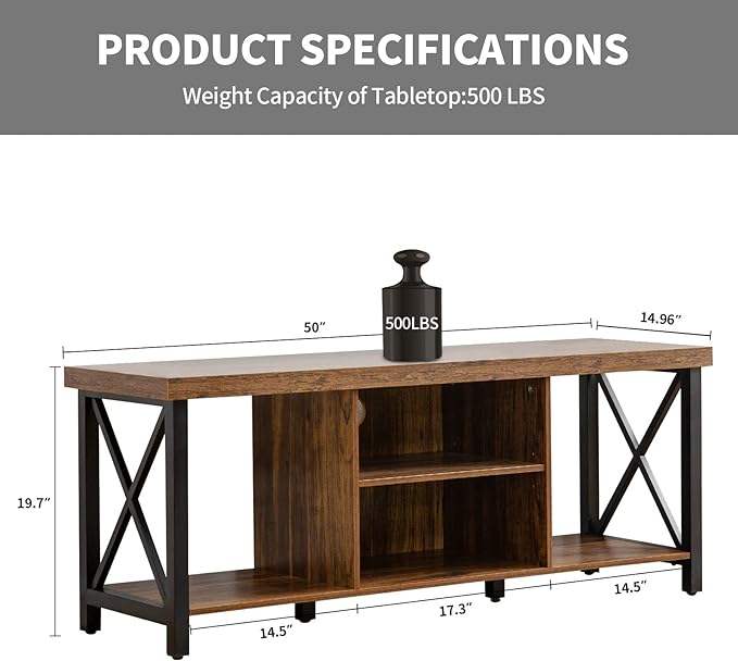 GAZHOME TV Stand for TV up to 55 Inches, TV Cabinet with Open Storage, TV Console Unit with Shelving for Living Room, Entertainment Room, Rustic Brown - LeafyLoom