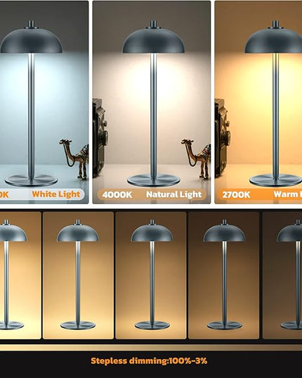 Rechargeable Cordless Table Lamp 2 Pack - 5000mAh Battery Powered Lamp, 3 Color Stepless Dimming LED Table Light with Memory Function for Indoor, Outdoor, Dinner, Patio, Cafe.(Grey) - LeafyLoom