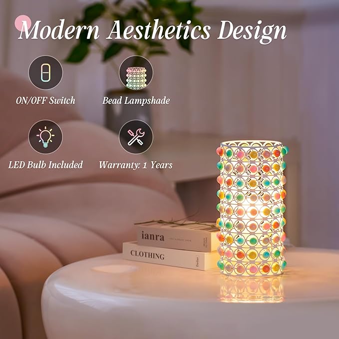 Colorful Bead Lamp-Cute Table Lamp for Girls Room, Unique Lampshade, Bulb included - LeafyLoom