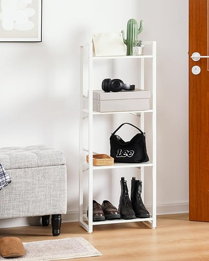Yoobure Bookshelf, 4 Tier Book Shelf with Drawer, Small Bookcase Narrow Book Case, Industrial Bookshelves Shelf for Bedroom Living Room Office, Book Storage Organizer for CD/Movie White - LeafyLoom