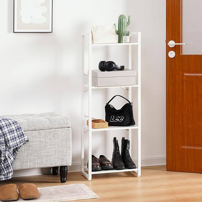 Yoobure Bookshelf, 4 Tier Book Shelf with Drawer, Small Bookcase Narrow Book Case, Industrial Bookshelves Shelf for Bedroom Living Room Office, Book Storage Organizer for CD/Movie White - LeafyLoom