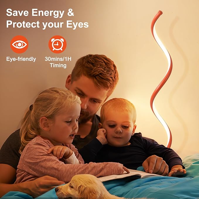 LED Floor Lamps for Living Room - Orange Spiral Modern Floor Lamp with Remote 3 Color Dimmable Standing Lamp Bright Tall Corner Lamp for Bedroom 53 in - LeafyLoom