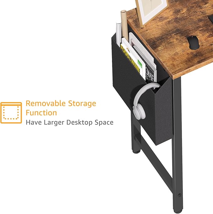 Small L Shaped Desk with Power Outlet Shelves, 40 Inch Corner Desk for Small Space Home Office, Study Work Computer Desks with Charging Station, Rustic Brown - LeafyLoom