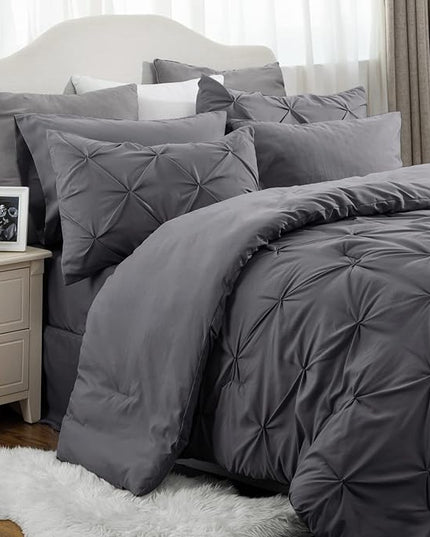 Bedsure Full Size Comforter Sets - Bedding Sets Full 7 Pieces, Bed in a Bag Dark Grey Bed Sets with Comforter, Sheets, Pillowcases & Shams, Adult & Kids Bedding - LeafyLoom