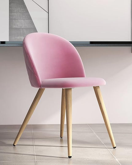 Accent Living Room Chairs - Pink Velvet Dining Chairs Set of 2, Vanity Armless Chair for Makeup Room, Bedrooms, Kitchen, Upholstered Side Chairs with Wooden-Like Legs - LeafyLoom