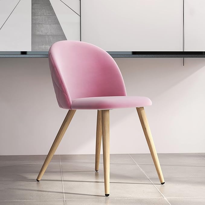 Accent Living Room Chairs - Pink Velvet Dining Chairs Set of 2, Vanity Armless Chair for Makeup Room, Bedrooms, Kitchen, Upholstered Side Chairs with Wooden-Like Legs - LeafyLoom