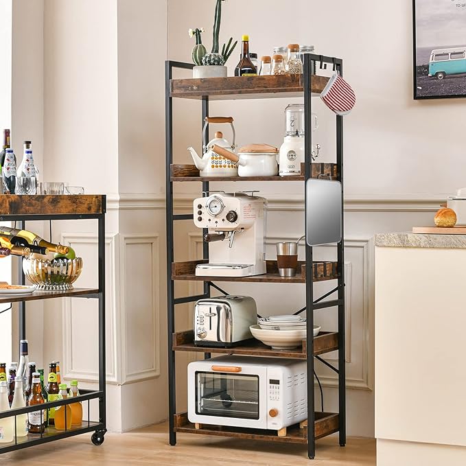 HCHQHS Adjustable 5 Tier Open Bookcase, Rustic Farmhouse Book Shelves, Industrial Wood and Black Metal Bookshelves, Mid Century Bookcase for Home Office Living Room Bedroom - LeafyLoom
