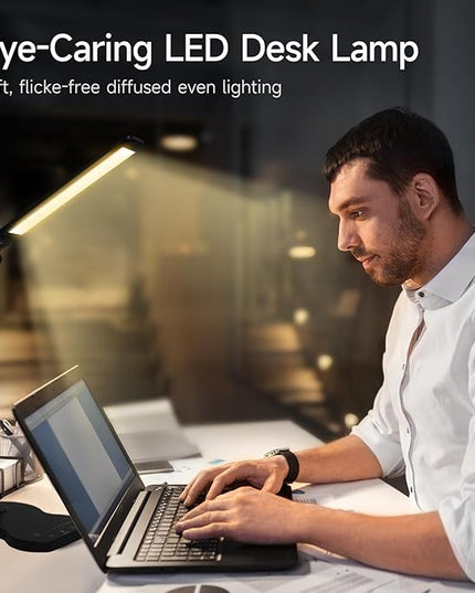 Led Desk Lamp with USB Charging Port, 5 Lighting Colors & 10 Brightness Reading Lamp, Foldable Dimmable LED Desk Light, 3000-6500K, Violin Shape Black Lamp Desk Lamps for Home Office - LeafyLoom