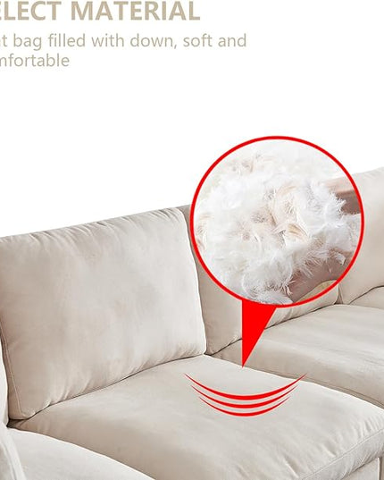 Cloud Modular Sectional Sofa, Comfort 60% Down Filled L Shaped Sleeper Sofa Couch Bed with Movable Ottoman for Living Room, Minimalist Wide Deep Seat Convertible Corner Sofa&Couches for Office - LeafyLoom