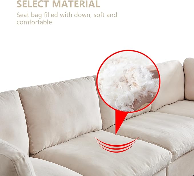 Cloud Modular Sectional Sofa, Comfort 60% Down Filled L Shaped Sleeper Sofa Couch Bed with Movable Ottoman for Living Room, Minimalist Wide Deep Seat Convertible Corner Sofa&Couches for Office - LeafyLoom