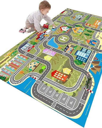 Kids Rug Play Mat for Toy Cars,City Life Road Traffic Educational Carpet,Have Fun Throw Rug,Non-Slip Nursery Rug for Boy and Girl Bedroom 180×270cm/71×106in - LeafyLoom
