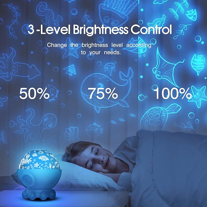 Night Light Projector Christmas Gift for Kids, Kids Toys for Girls Boys, Star Moon & Ocean Projection for 2-10 Year Old Girls, Lullaby Songs, Toddler Toys,Adjustable 360-Degree Rotation,Octopus Decor - LeafyLoom