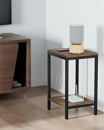 SAYGOER Wood End Tables Small Side Table with Storage Night Stand Metal Frames 2 Tier Bedside Table with Adjustable Feet, 1PCS, Walnut - LeafyLoom