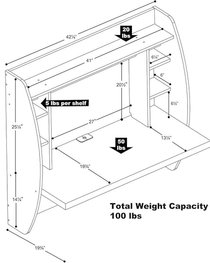 Prepac Floating Desk - Versatile Wall Mounted Desk for Small Spaces, Efficient Computer Desk with Storage, Black Wall Desks, Perfect for Modern Homes - LeafyLoom