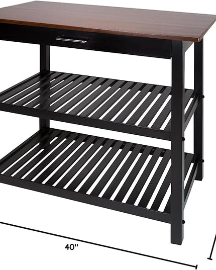 Casual Home Kitchen Island with Solid American Hardwood Top, Walnut&black - LeafyLoom