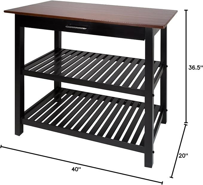 Casual Home Kitchen Island with Solid American Hardwood Top, Walnut&black - LeafyLoom