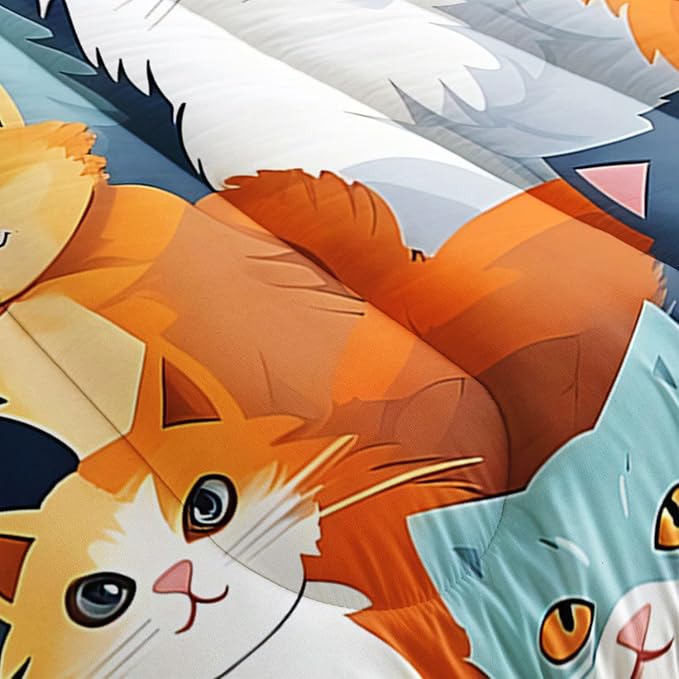Datura home Kids Comforter Set Cute Cats Printed Pattern Bedding Set with 1 Comforter and 2 Pillowcases for Girls Boys Bedroom All Season(Cat Queen) - LeafyLoom