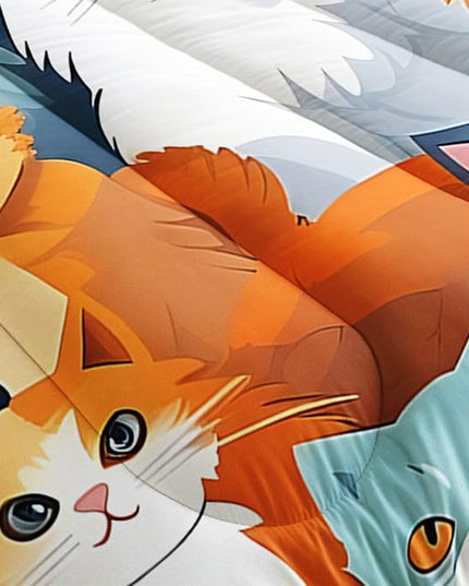 Datura home Kids Comforter Set Cute Cats Printed Pattern Bedding Set with 1 Comforter and 2 Pillowcases for Girls Boys Bedroom All Season(Cat Full) - LeafyLoom