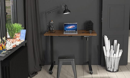 SHW Electric Height Adjustable Mobile Rolling Standing Desk Workstation, 40 x 24 Inches, Walnut - LeafyLoom