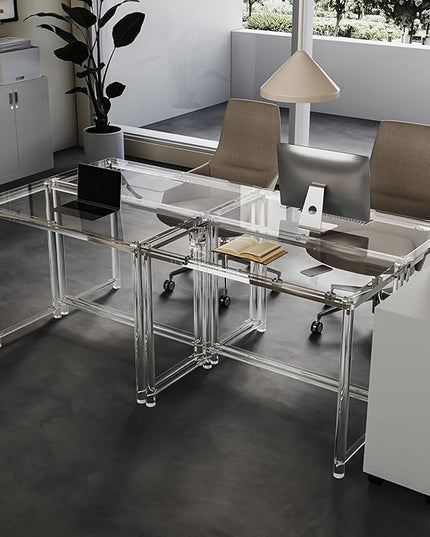 HMYHUM Acrylic Desk, Clear Desk for Home Office for Laptop, Study, Writing, Vanity Table with Cylindrical Legs, Modern, Easy Assembly, 39.4" L x 19.7" W x 29.5" H - LeafyLoom