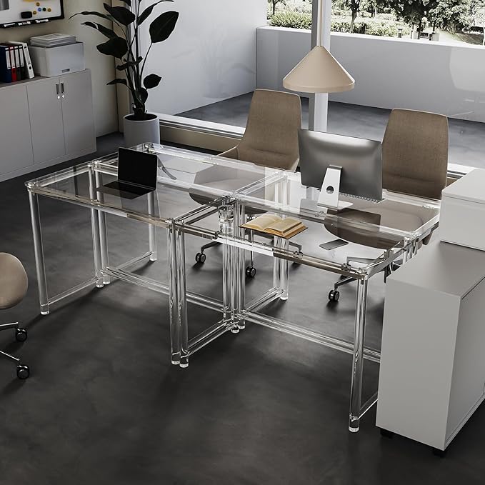 HMYHUM Acrylic Desk, Clear Desk for Home Office for Laptop, Study, Writing, Vanity Table with Cylindrical Legs, Modern, Easy Assembly, 39.4" L x 19.7" W x 29.5" H - LeafyLoom