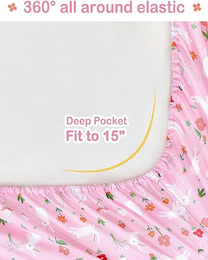 Mooreeke Bed in a Bag for Kids Girls Teens, 5 Pieces Twin Size Comforter Bed Set with Shams, Sheet Set, Rabbit Pink Super Soft Microfiber Kids Comforter Bedding Set - LeafyLoom