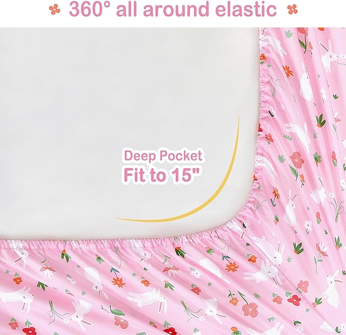 Mooreeke Bed in a Bag for Kids Girls Teens, 5 Pieces Twin Size Comforter Bed Set with Shams, Sheet Set, Rabbit Pink Super Soft Microfiber Kids Comforter Bedding Set - LeafyLoom