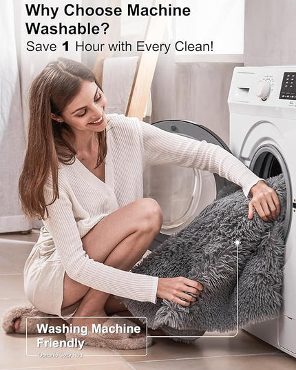 Ophanie Grey Machine Washable 3 x 5 Feet Rugs for Bedroom, Fluffy Shaggy Bedside Floor Dorm Area Rug, Soft Fuzzy Non-Slip Indoor Room Carpet for Kids Boys Girls Teen Home Decor Aesthetic, Nursery - LeafyLoom