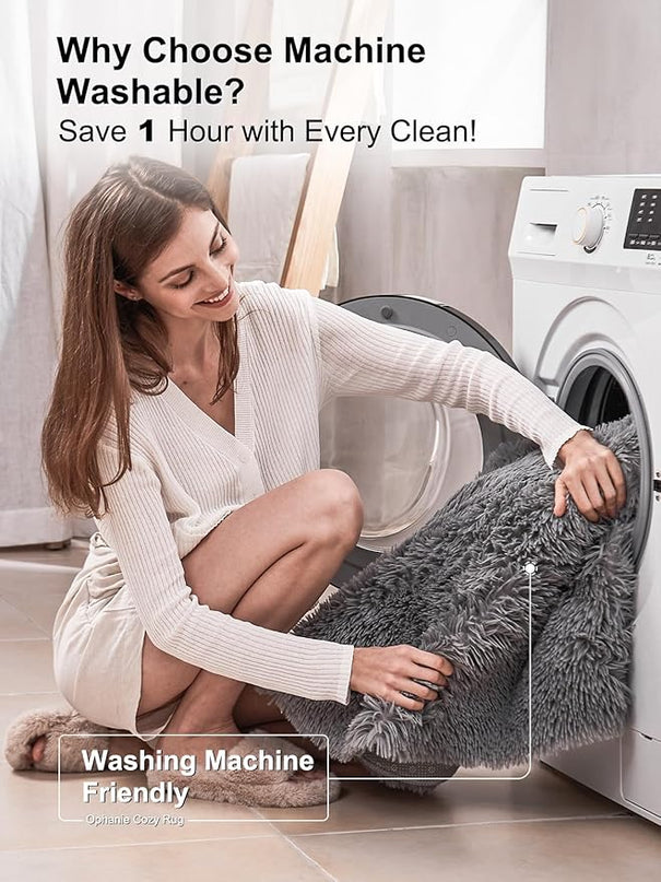 Ophanie Grey Machine Washable 3 x 5 Feet Rugs for Bedroom, Fluffy Shaggy Bedside Floor Dorm Area Rug, Soft Fuzzy Non-Slip Indoor Room Carpet for Kids Boys Girls Teen Home Decor Aesthetic, Nursery - LeafyLoom