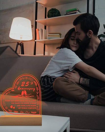 25th Anniversary Wedding Gift,25th Anniversary Dimmable Night Light for Couples,Parents,Husband & Wife,25th Anniversary for Christmas with Gift Box - LeafyLoom