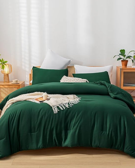 Comforter Set California King Size Dark Green 3 Pieces Boho Bed Comforter Sets Emerald Cal King Oversized Soft Lightweight Bedding Set for All Season (1 Comforter, 2 Pillowcases) - LeafyLoom