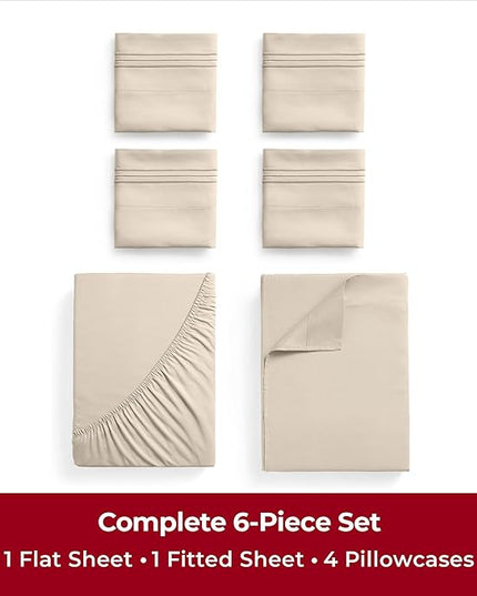 Mellanni Queen Sheets Set - 6 PC Iconic Collection Bedding Sheets & Pillowcases - Luxury, Ultra Soft, Cooling Bed Sheets - Deep Pocket up to 16 inch - 6 PC (Queen, Burnt Sand w/Extra Pillow Cases) - LeafyLoom