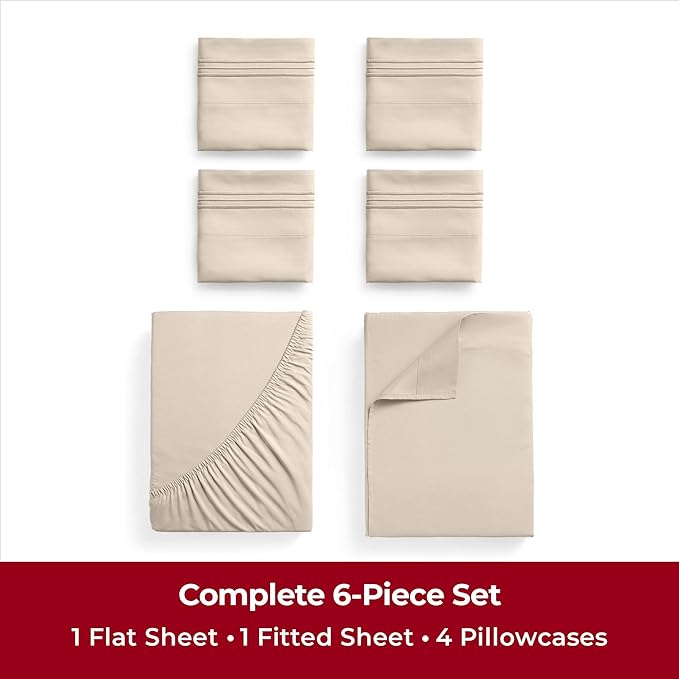 Mellanni Full Sheets Set - 6 PC Iconic Collection Bedding Sheets & Pillowcases - Hotel Luxury, Ultra Soft, Cooling Bed Sheets - Deep Pocket up to 16 inch - 6 PC (Full, Burnt Sand w/Extra Pillow Cases) - LeafyLoom