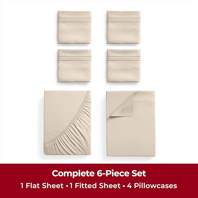 Mellanni California King Sheets Set - 6 PC Iconic Collection Bedding Sheets & Pillowcases - Soft, Cooling Bed Sheets - Deep Pocket up to 16 inch - 6 PC (Cal King, Burnt Sand w/Extra Pillow Cases) - LeafyLoom