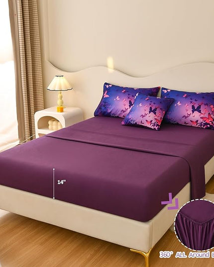 DORCAS Butterfly Comforter Sets for Girls,Full Size Butterfly Bedding Sets Girls,6 Pieces Girls Bedding Sets Full with Comforter Sheets for Teens Kids - LeafyLoom