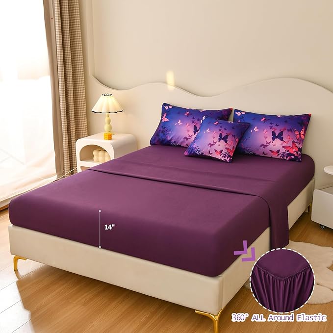 DORCAS Butterfly Comforter Sets for Girls,Twin Size Butterfly Bedding Sets Girls,6 Pieces Girls Bedding Sets Twin with Comforter Sheets for Teens Kids - LeafyLoom
