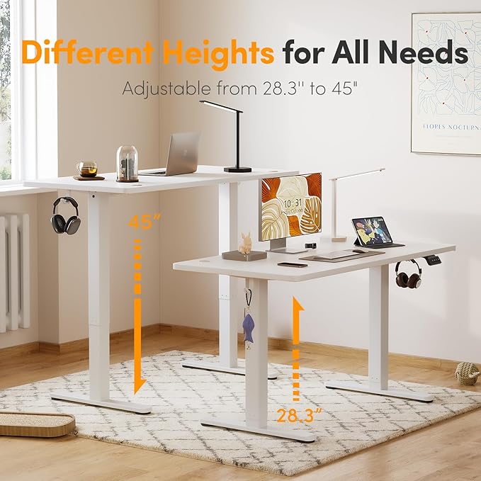 Cubiker 63 x 24 Inch Standing Desk, Stand up Height Adjustable Home Office Electric Table, Sit Stand Desk with Splice Board, White Frame & White Desktop - LeafyLoom
