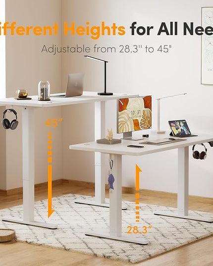 Cubiker 40 x 24 Inch Standing Desk, Stand up Height Adjustable Home Office Electric Table, Sit Stand Desk with Splice Board, White Frame & White Desktop - LeafyLoom