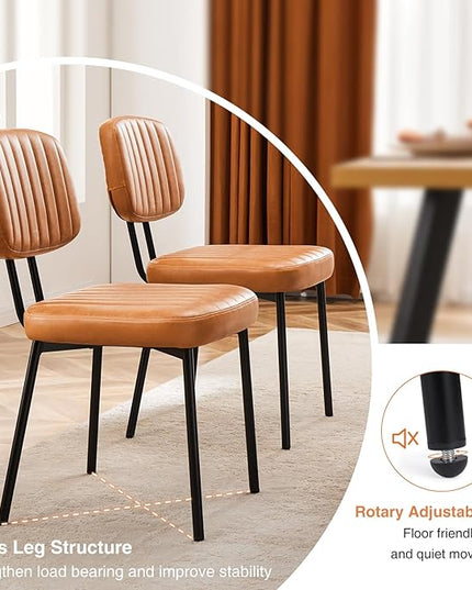 Sweetcrispy Dining Chairs Set of 4, Upholstered Mid Century Modern Kitchen Dining Room Accent Chairs with Faux Leather Cushion Seat & Metal Legs for Kitchen, Living Room - Brown - LeafyLoom