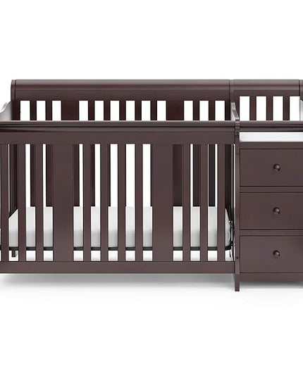 Storkcraft Portofino 5-in-1 Convertible Crib and Changer (Espresso) – Crib and Changing -Table Combo with 3 Drawers, Includes Baby Changing Pad, Converts to Full-Size Bed - LeafyLoom