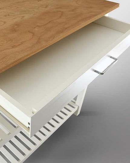 Casual HOME Kitchen Island with Solid American Top, White & Cherry Natural - LeafyLoom