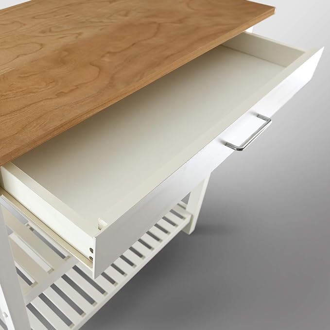 Casual HOME Kitchen Island with Solid American Top, White & Cherry Natural - LeafyLoom