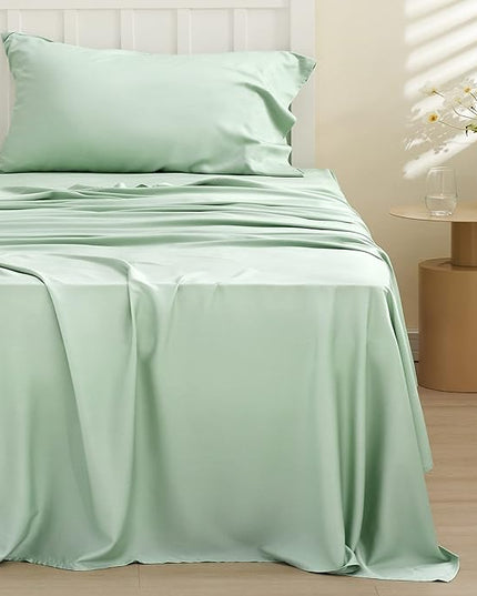 Bedsure Twin Sheets Set, Cooling Sheets Twin Size Bed Set, Rayon Derived from Bamboo, Twin Size Sheets, Breathable & Soft Bed Sheets, Hotel Luxury Silky Bedding Sheets & Pillowcases, Sage Green - LeafyLoom